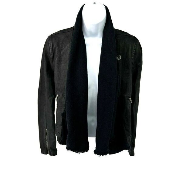 Free People Black Moto Jacket Coat Size 2 Front Drape Coated Denim Jean - Picture 3 of 15